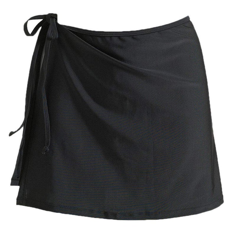 JadeRich Women's Overlapped Side Tie Sarong Wrap Skirt Beach Swimwear Tankini Bikini Cover-up (No Brief) Black - Image 1
